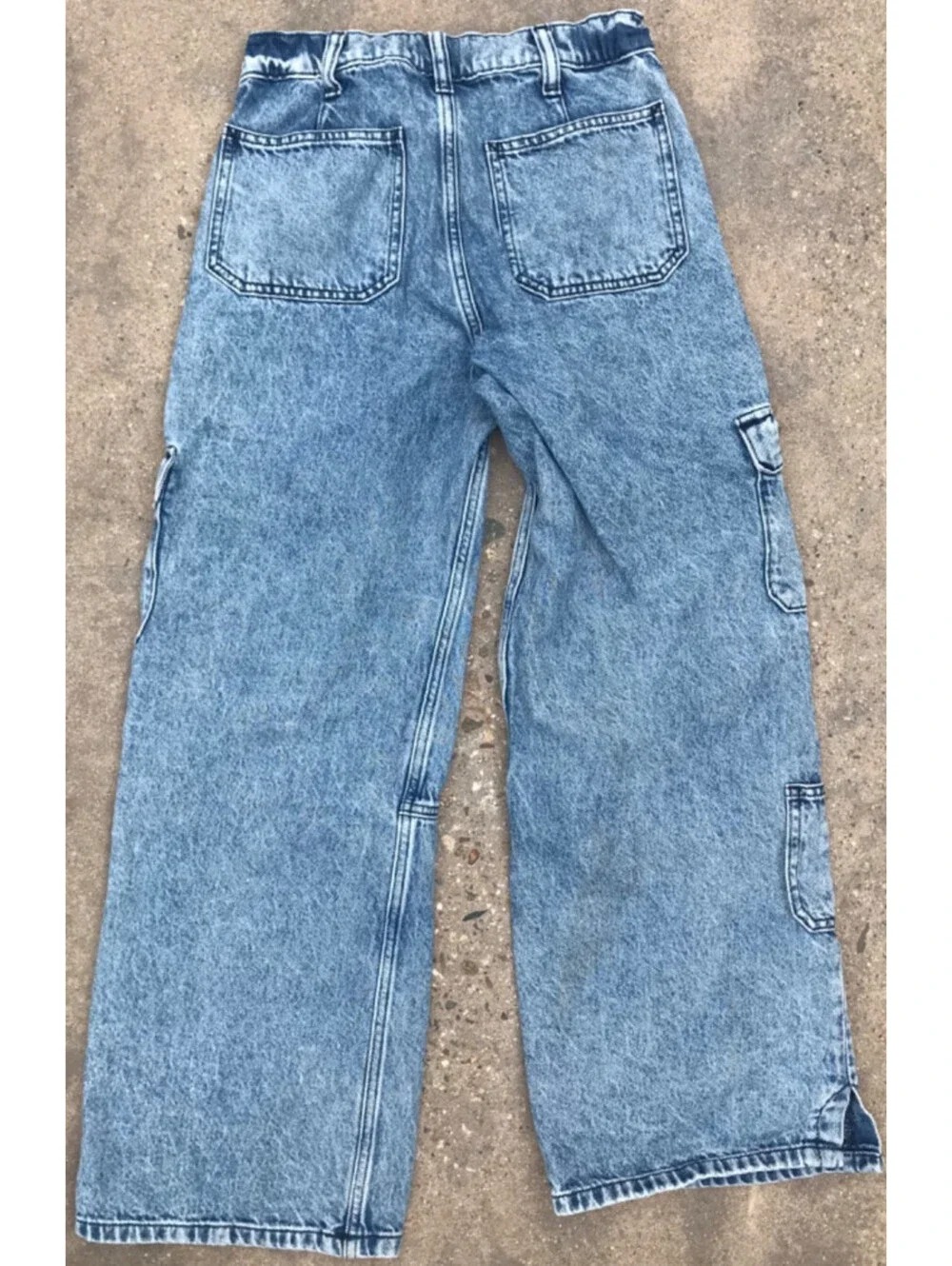 Gap Kids 14 Stone Wash Cargo Pocket Blue Denim Jeans Y2K Loose Fit Button Zip